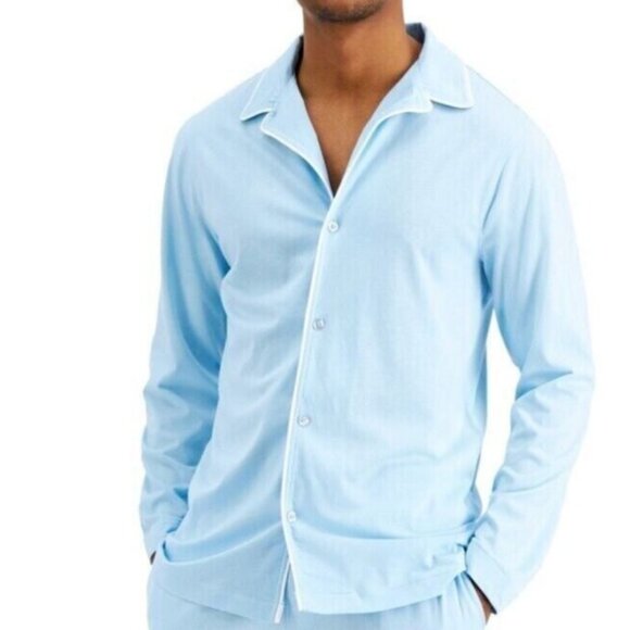 Club Room Men's Sleep Shirt Piped Cotton Modal Waterline Button Blue XL NEW - Picture 1 of 2